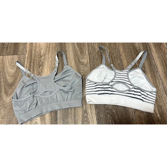 REEBOK WOMENS SPORTS BRA SIZE L PERFORMANCE RACERBACK WHITE AND GREY - Picture 4 of 8